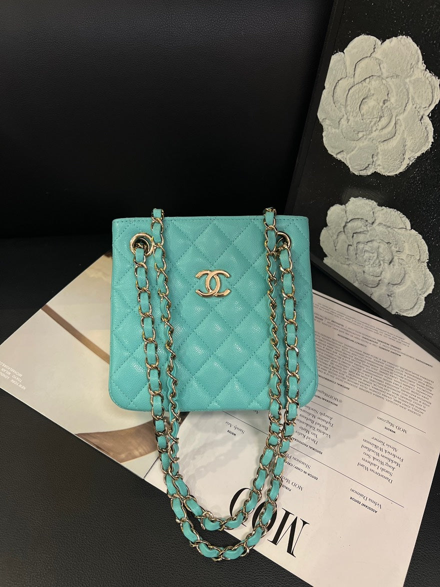 🍒 Chanel Turkish Blue Mini Bucket Crossbody Bag, B5559#