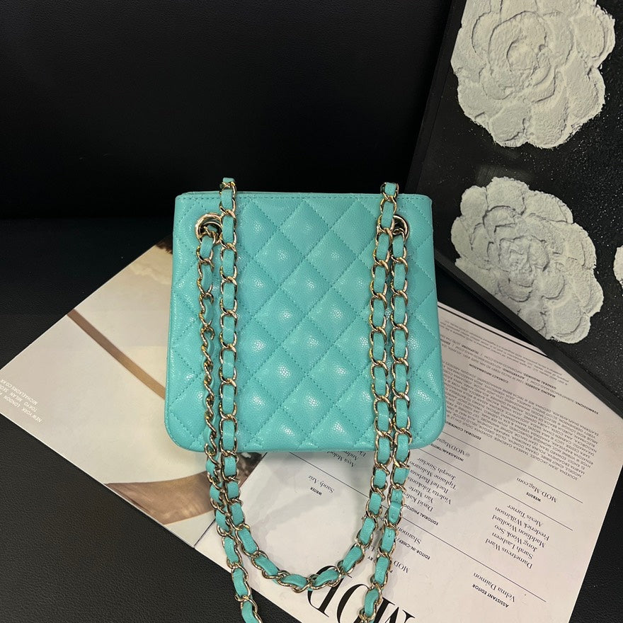 🍒 Chanel Turkish Blue Mini Bucket Crossbody Bag, B5559#