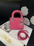 🍒 Dior Pink Lizard Skin Diamond Buckle Lady Dior Crossbody Bag, B4100#