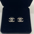 Chanel double C logo collection pave diamond earrings
