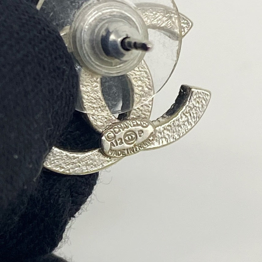 Chanel double C logo collection pave diamond earrings