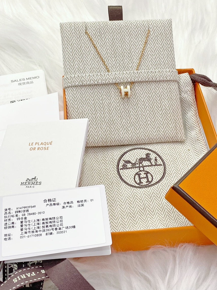 HERMES POP H collection rose gold white with pendant necklace