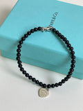 💕 Tiffany & Co. Onyx Beads Bracelet Silver heart Tag #15818