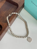 💕 Tiffany & Co 925 Silver Beads Bracelet Heart Tag #15983