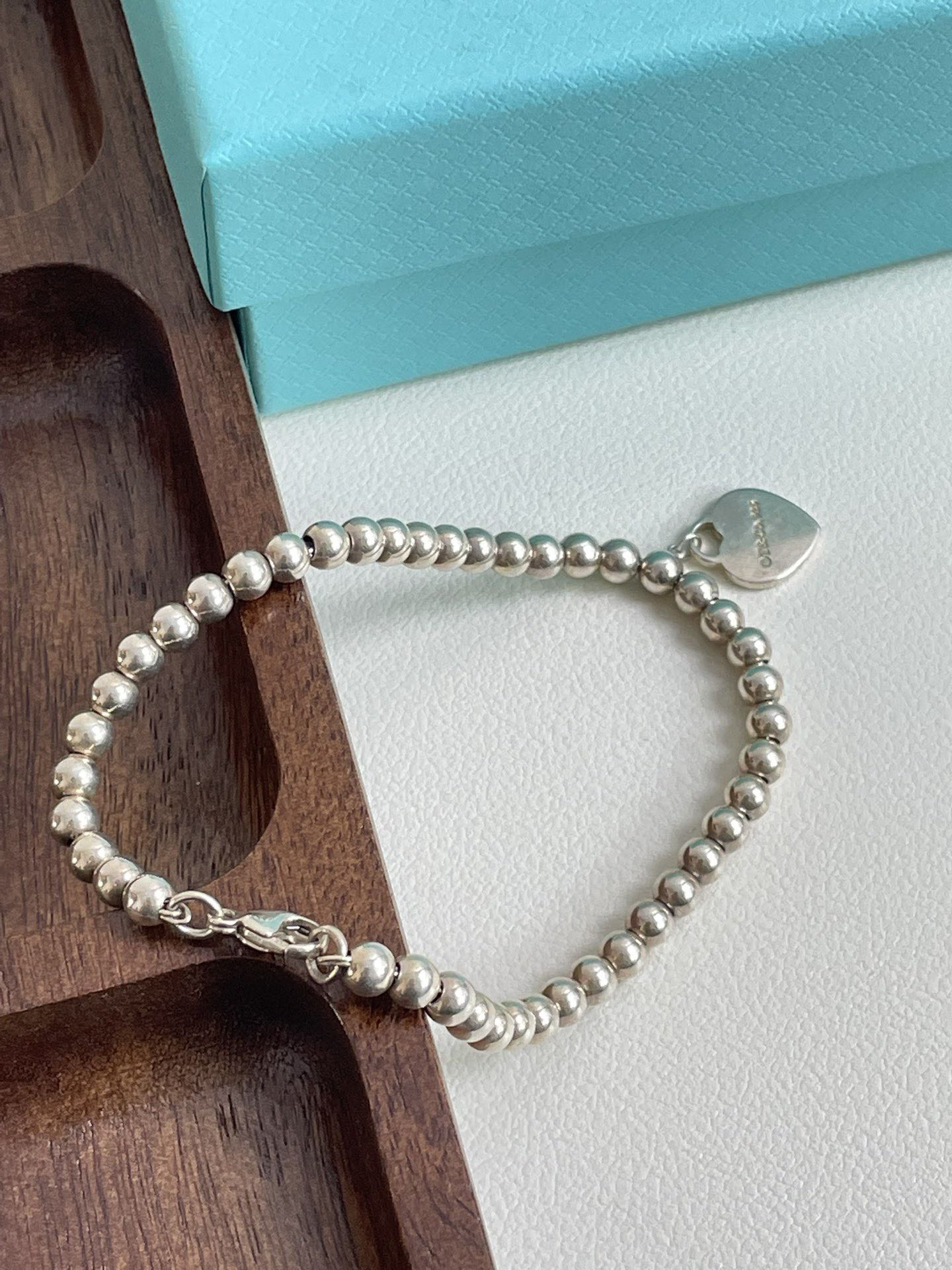💕 Tiffany & Co 925 Silver Beads Bracelet Heart Tag #15983