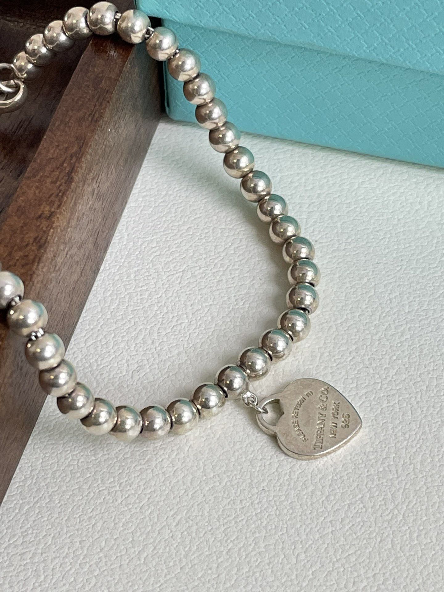 💕 Tiffany & Co 925 Silver Beads Bracelet Heart Tag #15983