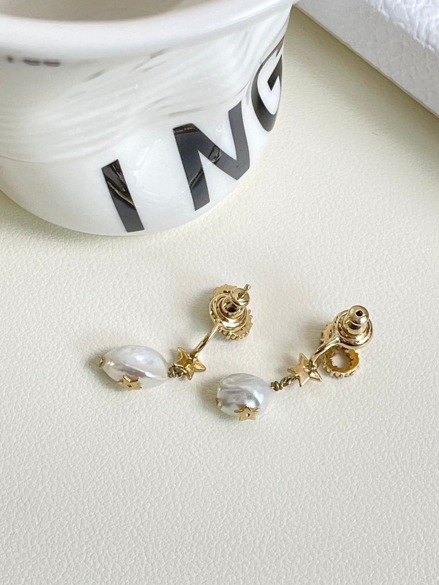💕 Dior Star Pearl Drop Earrings #16131