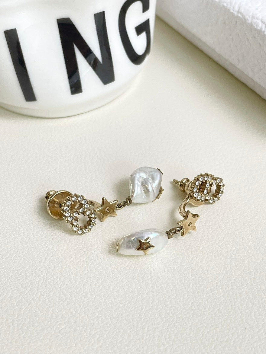 💕 Dior Star Pearl Drop Earrings #16131