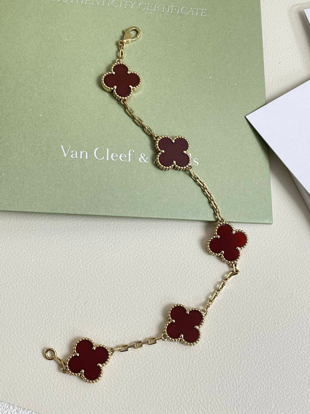 💕 Van Cleef & Arpels Vintage Alhambra Bracelet 5 Motifs, 18k Gold & Carnelian #16249