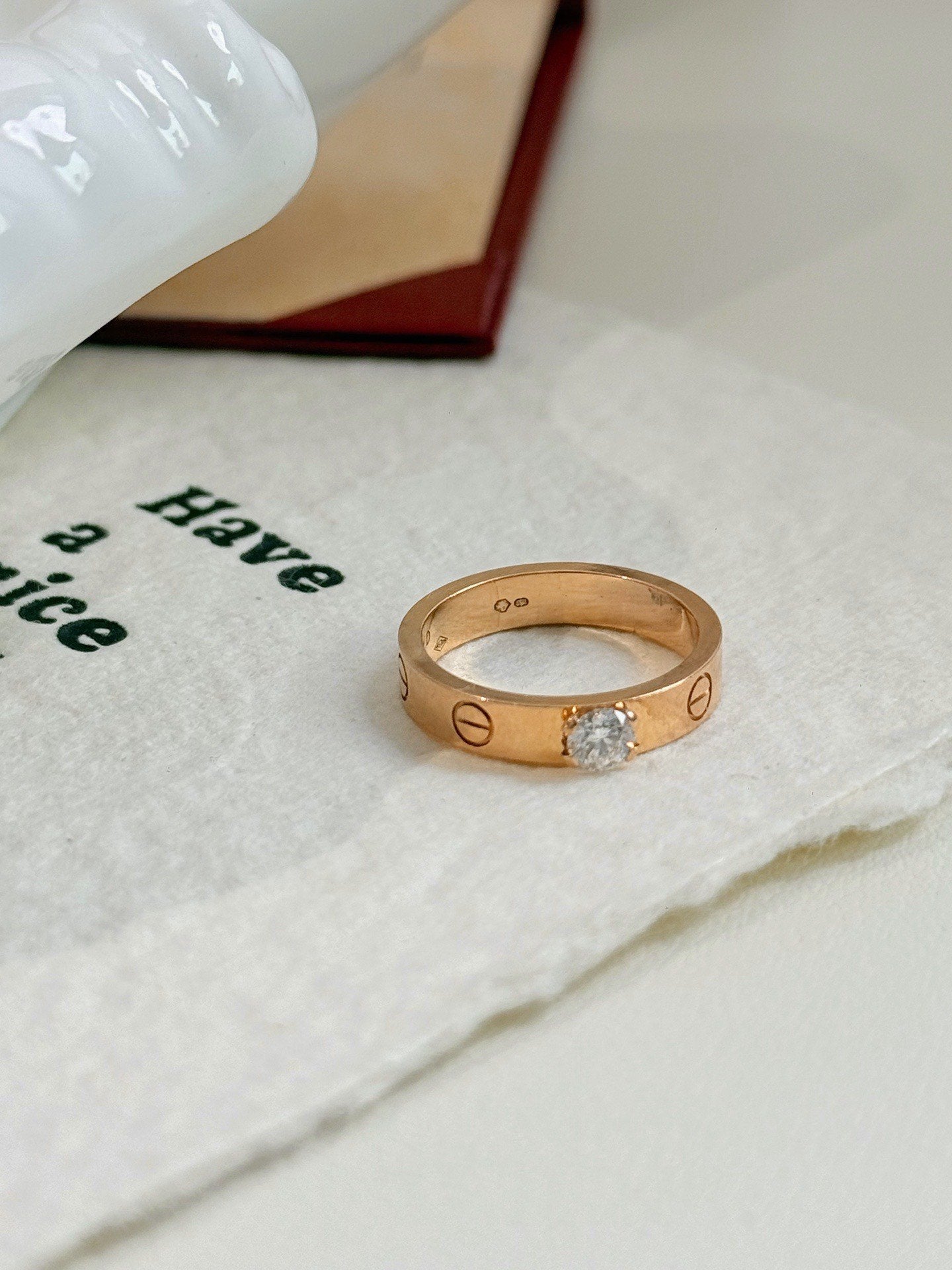 💕 Cartier Love Ring Single Diamond (size 51) 18k RoseGold #16066
