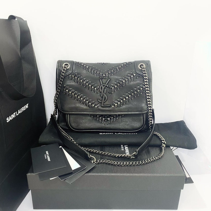 YSL Niki black studs lambskin small size bag