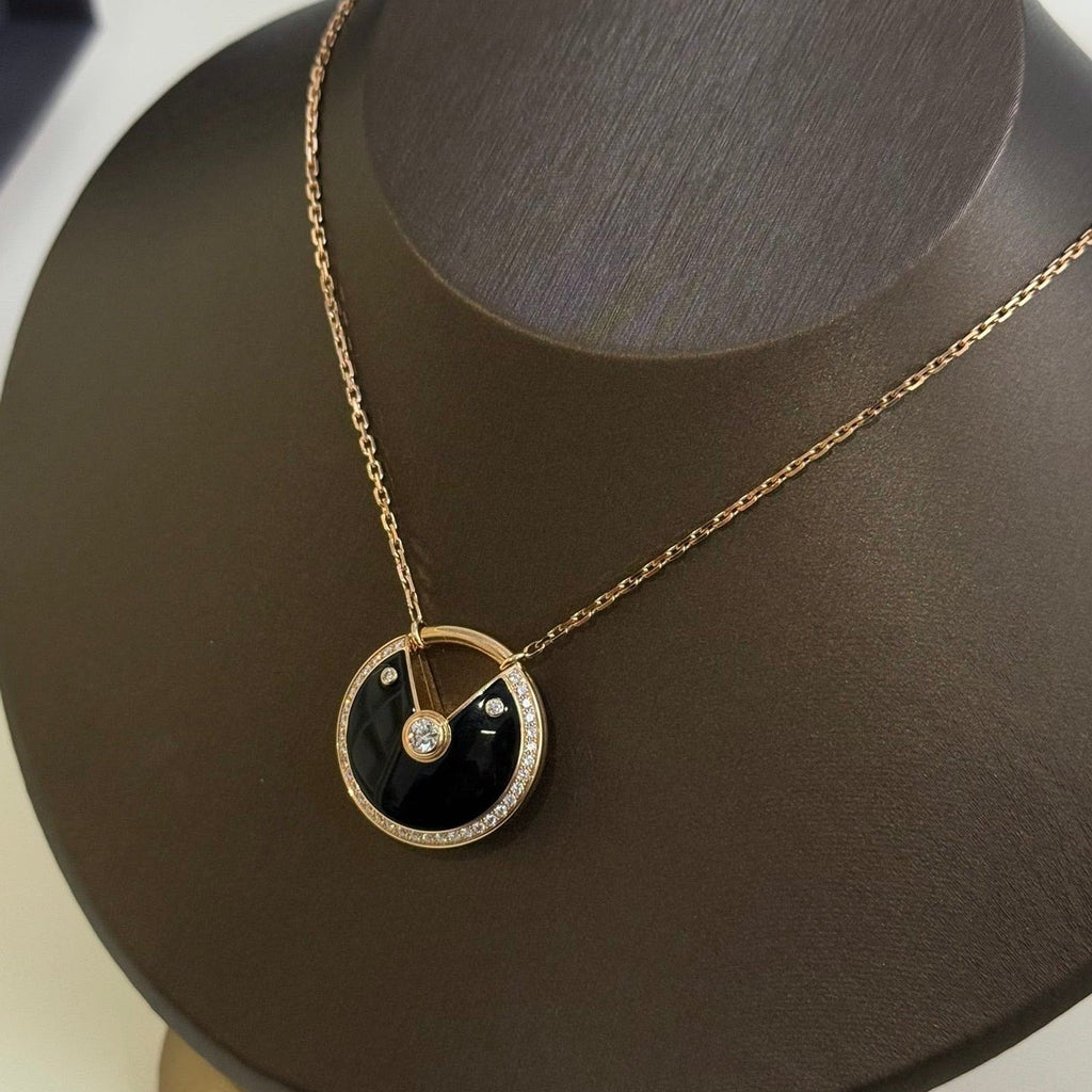 💕 Cartier Amulet Necklace XL, 18k RoseGold Onyx & Diamonds #16458