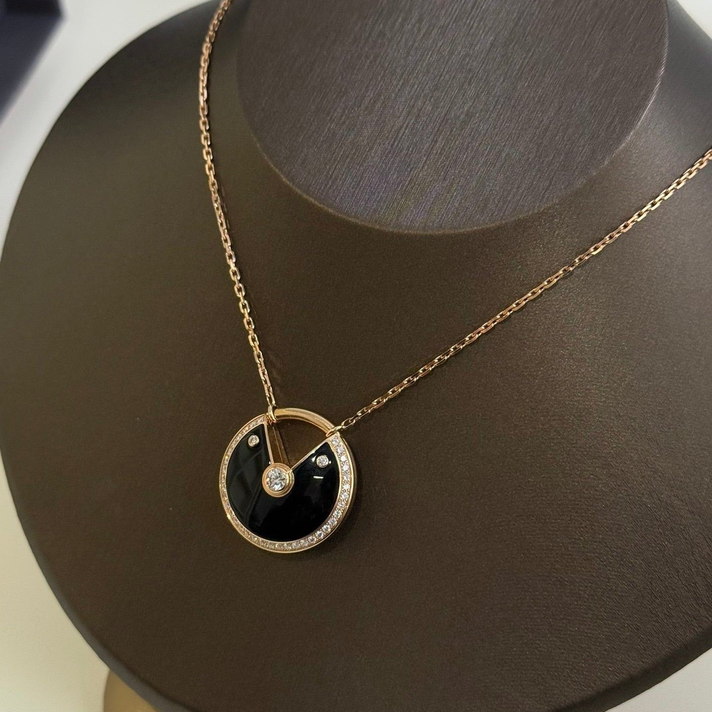 💕 Cartier Amulet Necklace XL, 18k RoseGold Onyx & Diamonds #16458