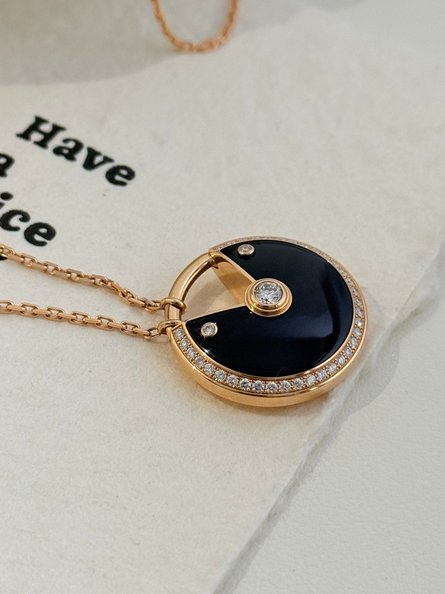 💕 Cartier Amulet Necklace XL, 18k RoseGold Onyx & Diamonds #16458