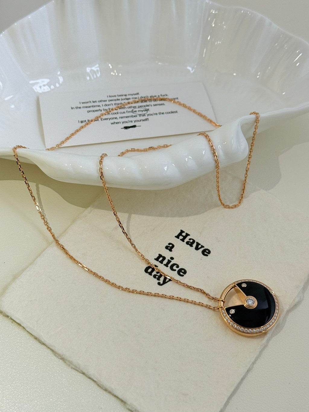 💕 Cartier Amulet Necklace XL, 18k RoseGold Onyx & Diamonds #16458