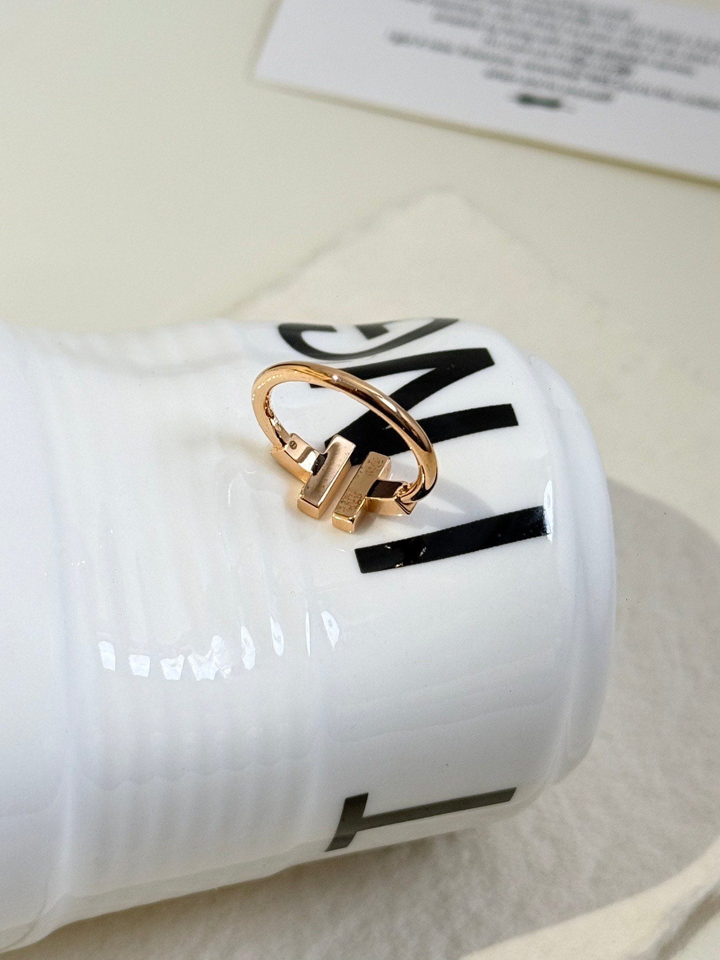 💕 Tiffany & Co. Double T Ring(size 51) 18k RoseGold MOP & Diamond #16497