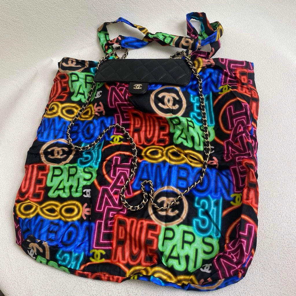 💕 Chanel Graffiti Foldable Tote Bag Caviar Leather (2021) #16444