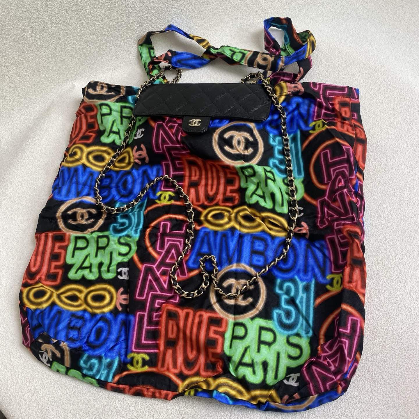 💕 Chanel Graffiti Foldable Tote Bag Caviar Leather (2021) #16444