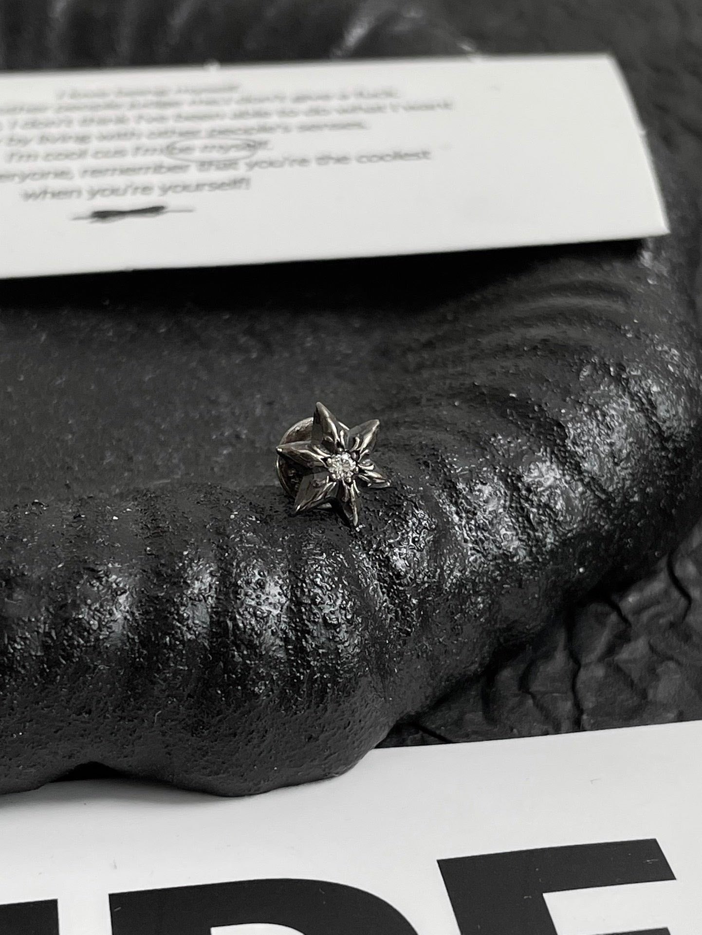 💕 Chrome Hearts Star Stud Earring, 925 Silver single Diamond #16328