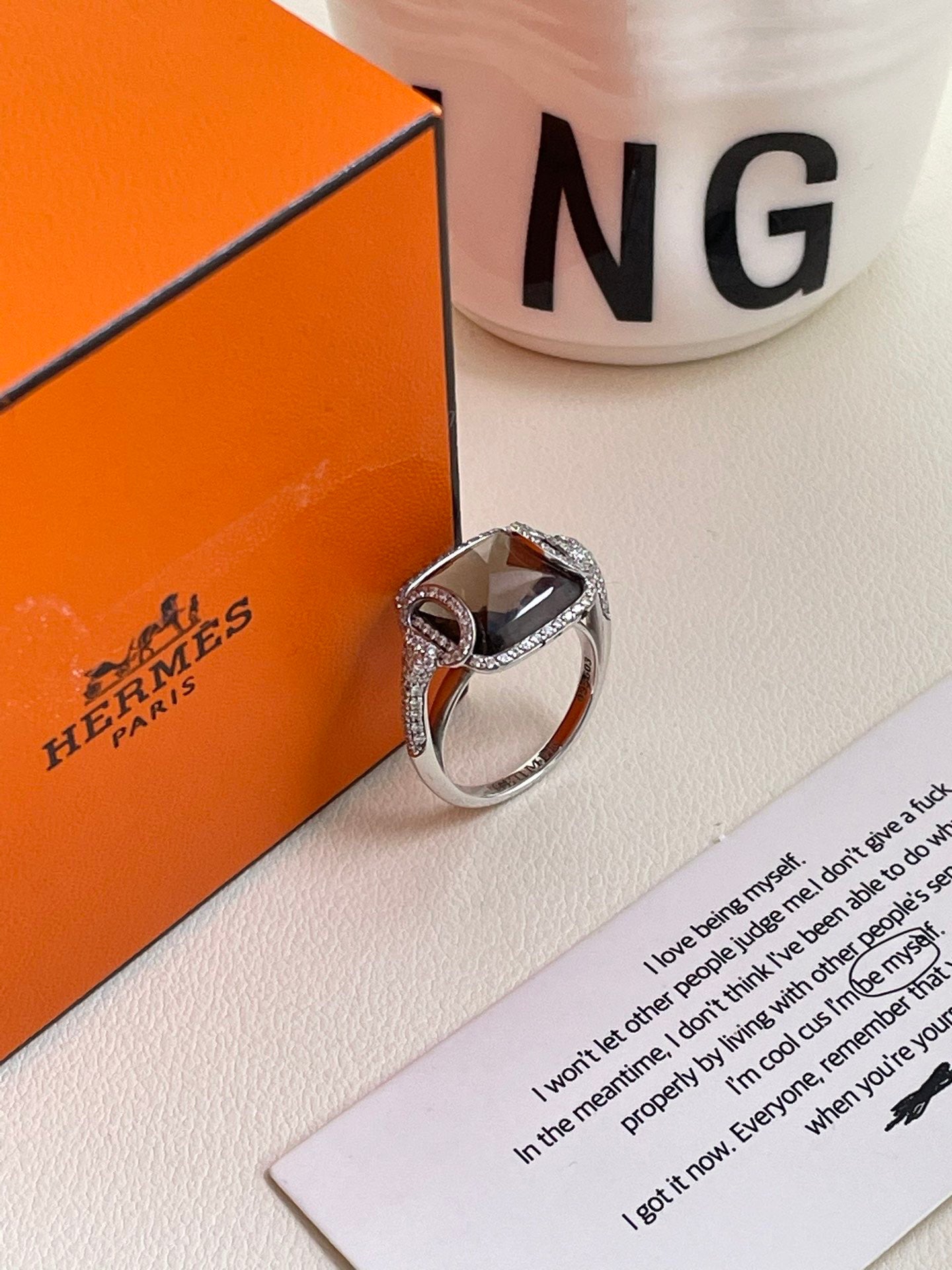 💕 Hermes Deux Anneaux Ring (size 51) 18k White Gold #H0101