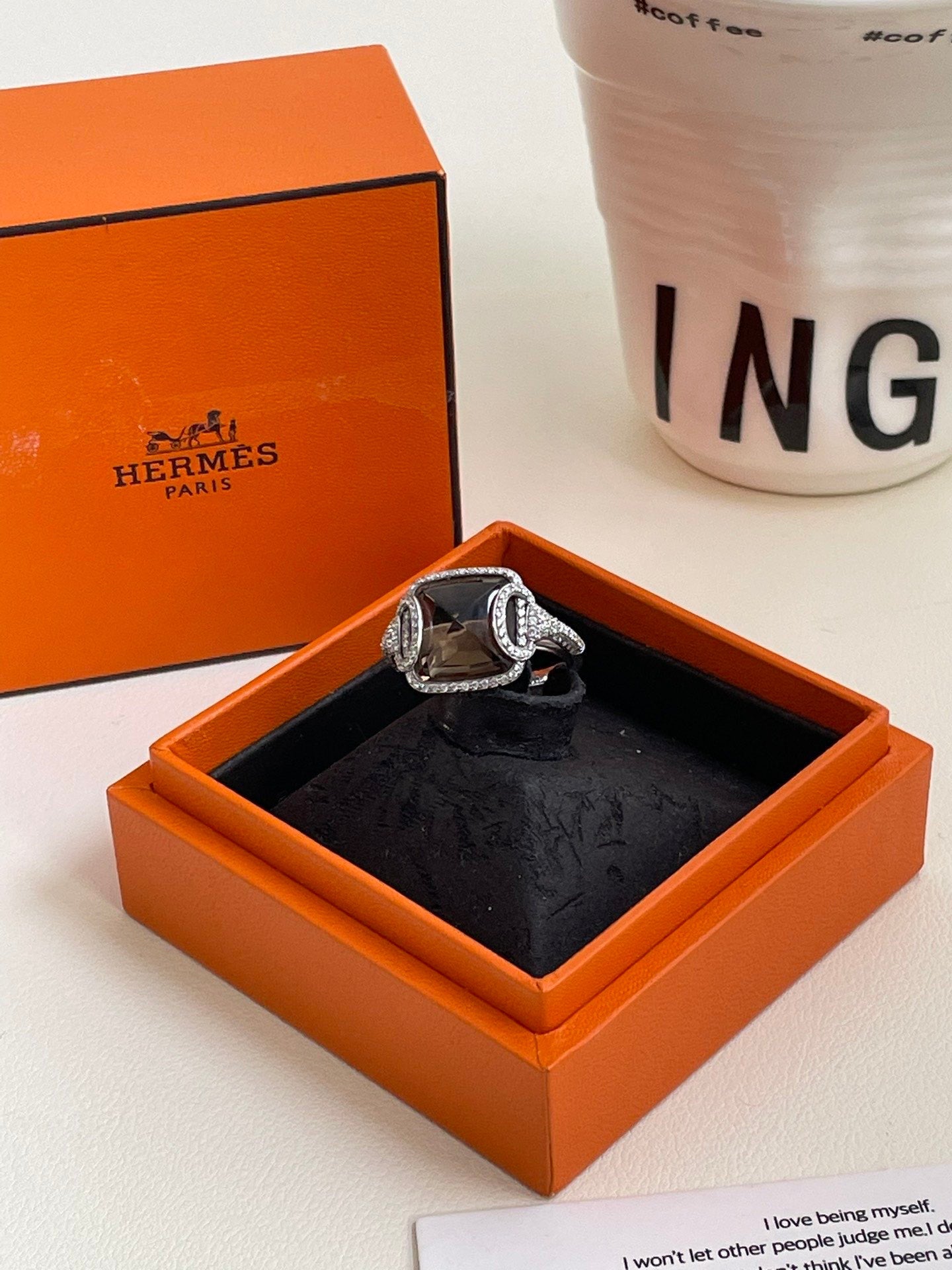 💕 Hermes Deux Anneaux Ring (size 51) 18k White Gold #H0101
