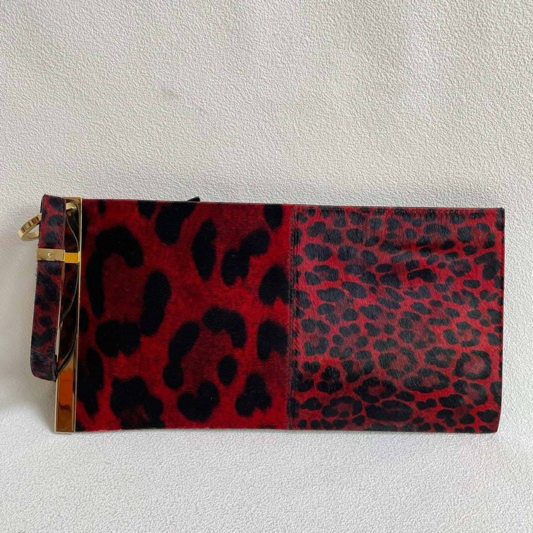 💕 Balenciaga Leopard Print Pony Hair Hand Pouch #16455