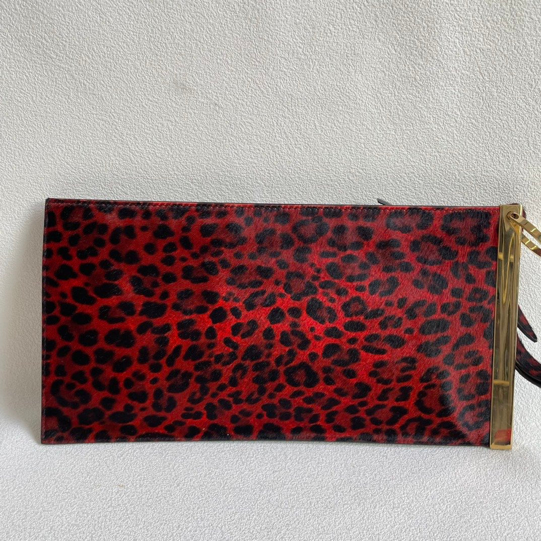 💕 Balenciaga Leopard Print Pony Hair Hand Pouch #16455