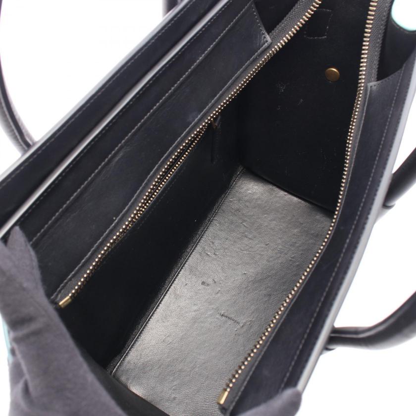 CELINE luggage micro shopper Handbag tote bag leather Nubuck black ivory Light blue 1060017 - Condition A