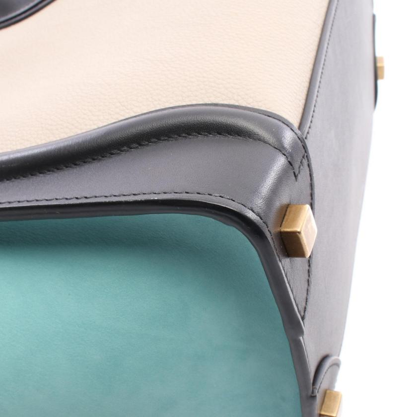 CELINE luggage micro shopper Handbag tote bag leather Nubuck black ivory Light blue 1060017 - Condition A