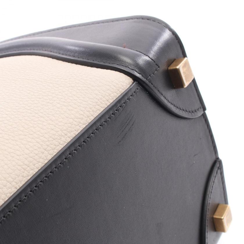 CELINE luggage micro shopper Handbag tote bag leather Nubuck black ivory Light blue 1060017 - Condition A