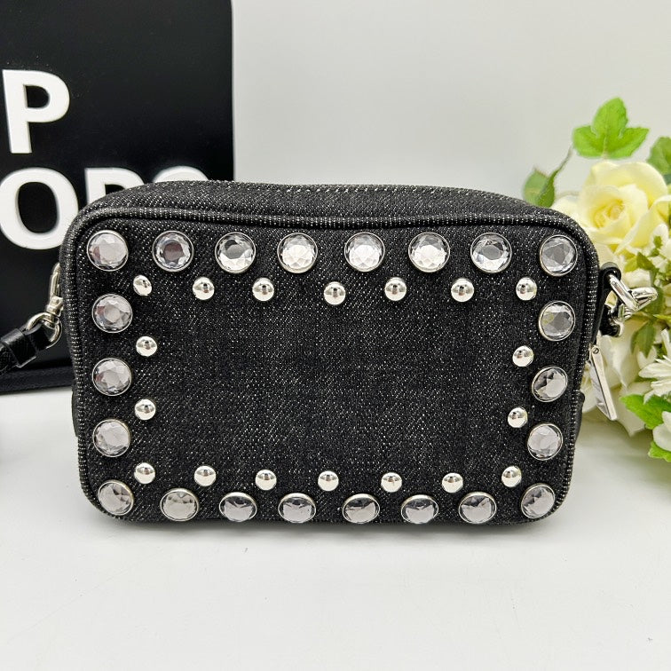 PRADA Crystal Studded Denim Shoulder Bag RS2427329