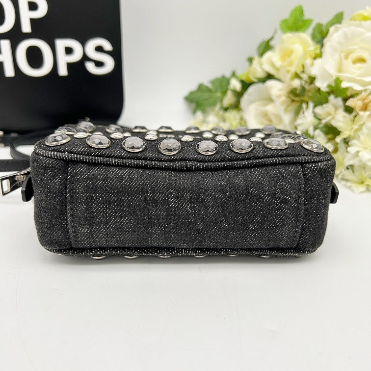 PRADA Crystal Studded Denim Shoulder Bag RS2427329