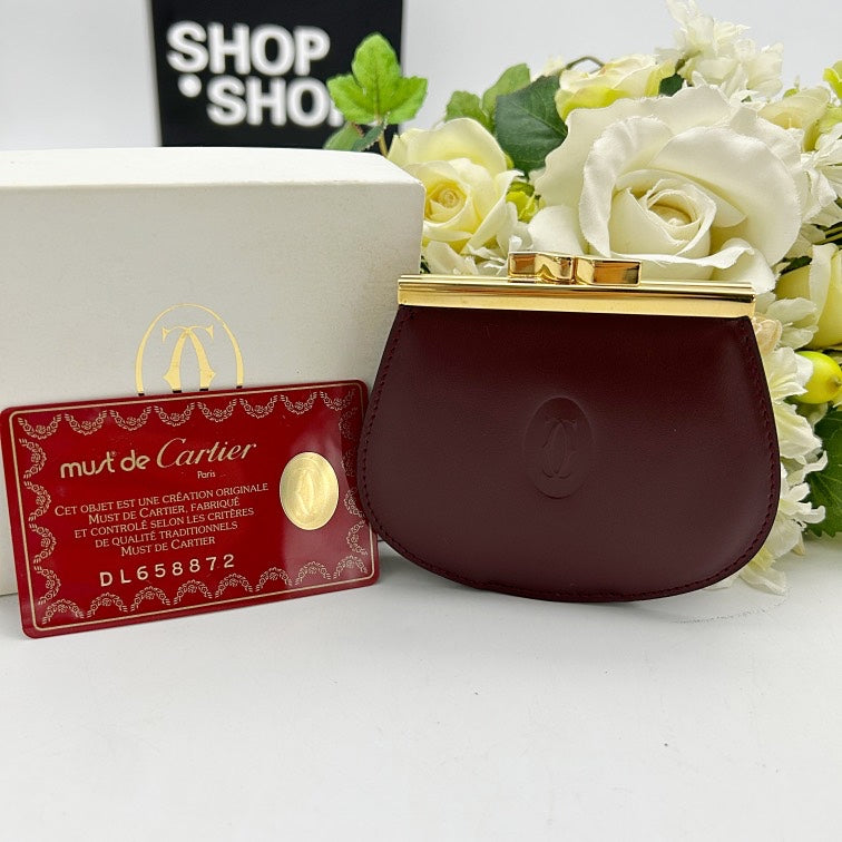 Cartier Must de Cartier Bordeaux Leather Kiss Lock Coin Purse ca0909kc
