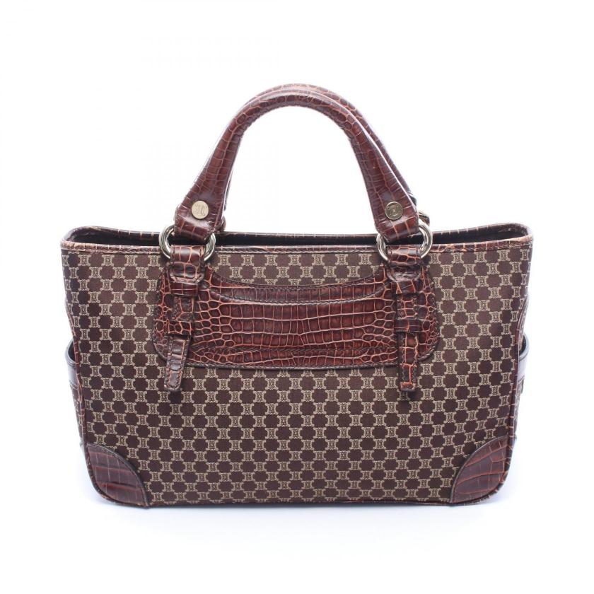   CELINE boogie bag Macadam croc embossed Handbag canvas leather Dark brown beige 1067302 - Condition B.
