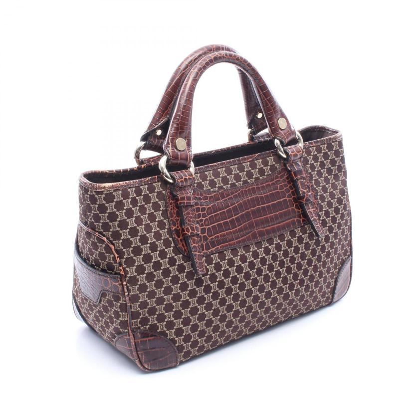 CELINE boogie bag Macadam croc embossed Handbag canvas leather Dark brown beige 1067302 - Condition B