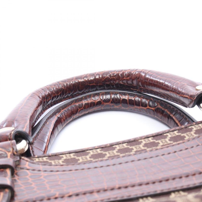 CELINE boogie bag Macadam croc embossed Handbag canvas leather Dark brown beige 1067302 - Condition B