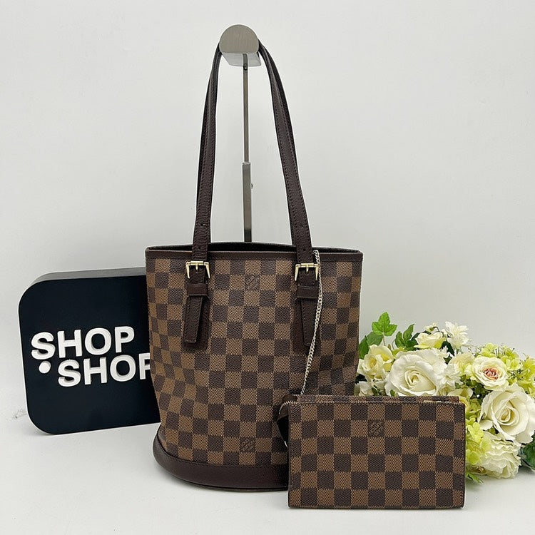 Louis Vuitton Damier Ebene Marais Bucket Shoulder Bag AJ598.