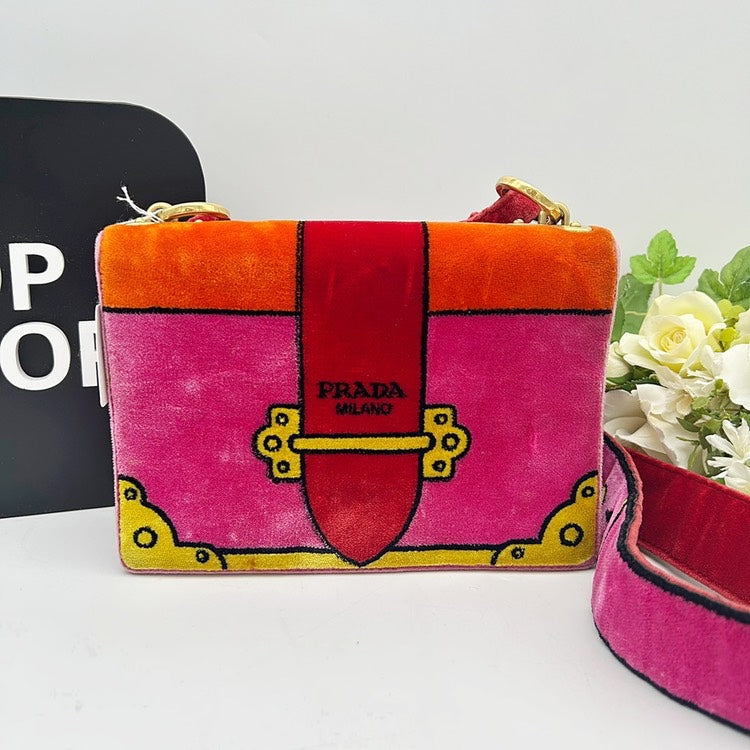 PRADA Cahier Trompe l'oeil Velvet Shoulder Bag AI643.
