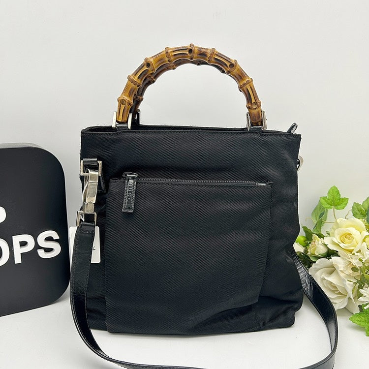 GUCCI Bamboo Handle Nylon 2way Shoulder Bag AI836.