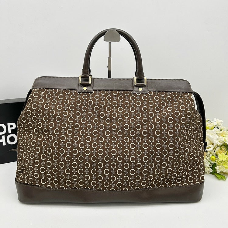 CELINE C Macadam Canvas Leather Boston Travel Bag AJ308.