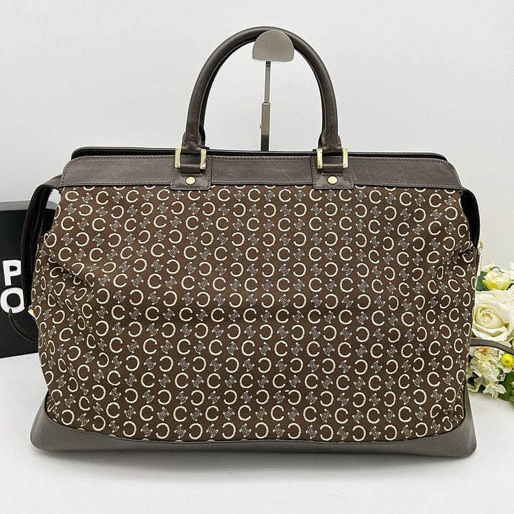 CELINE C Macadam Canvas Leather Boston Travel Bag AJ308