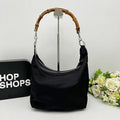 GUCCI Bamboo Handle Nylon Hobo Shoulder Bag AI302.
