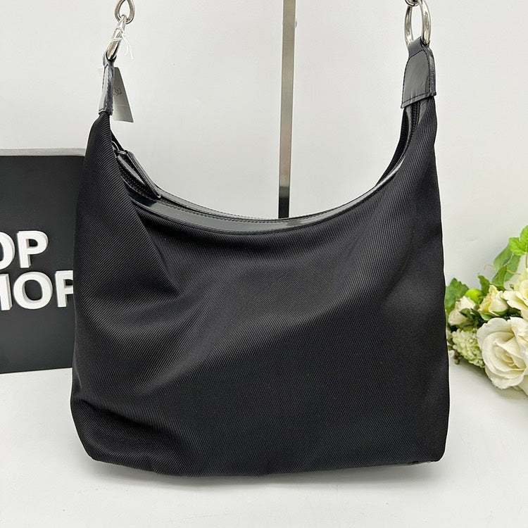 GUCCI Bamboo Handle Nylon Hobo Shoulder Bag AI302