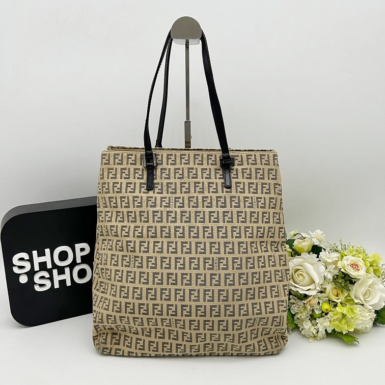 FENDI Vintage Zucchino Canvas Leather Tote Bag fe6825kk