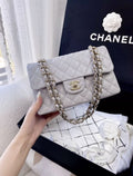 Chanel Small Classic Double Flap Pearl Grey Caviar Gold Hardware