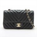 Chanel Black Caviar Flat Chevron Quilted Medium Double Flap Bag
