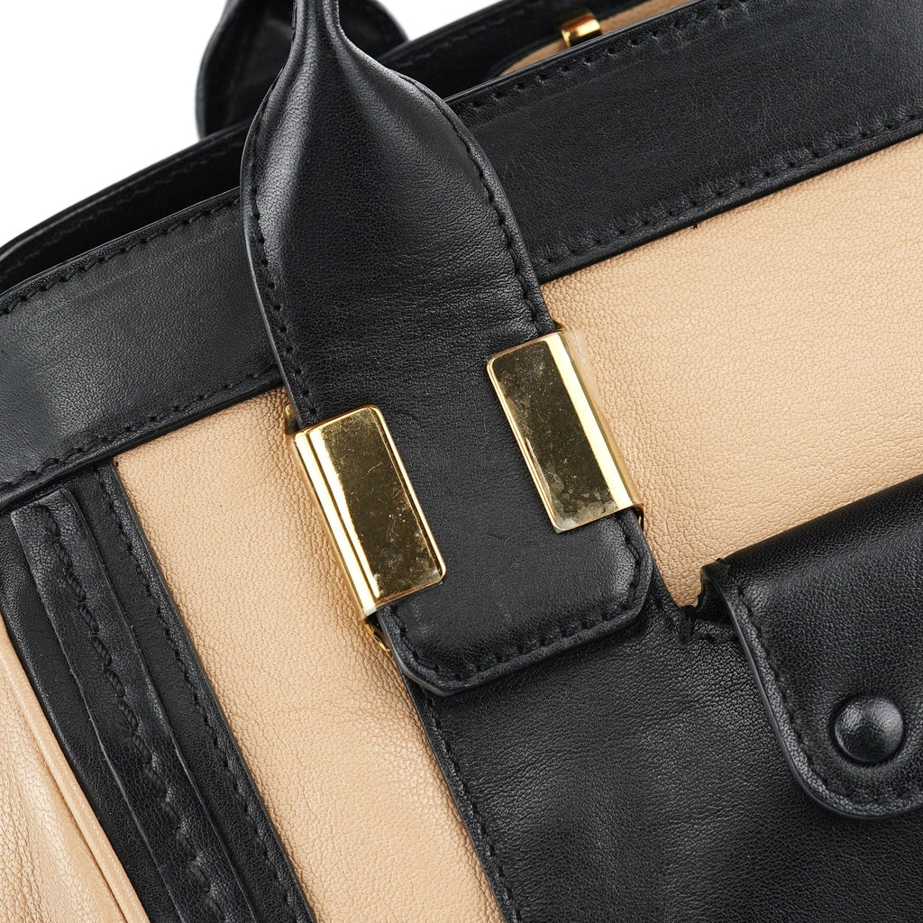 Beige Black Calfskin 2-Way Tote Bag