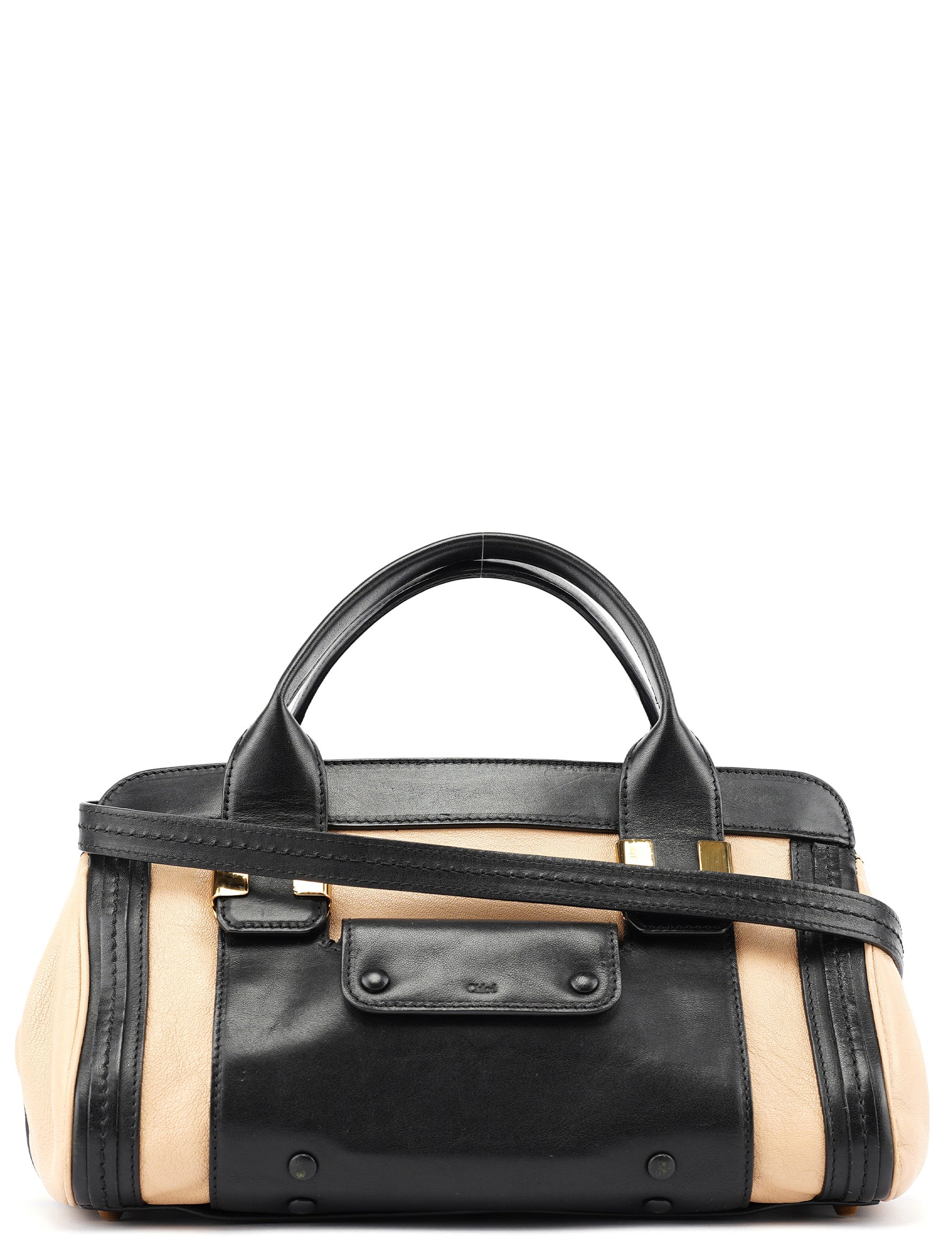 Beige Black Calfskin 2-Way Tote Bag