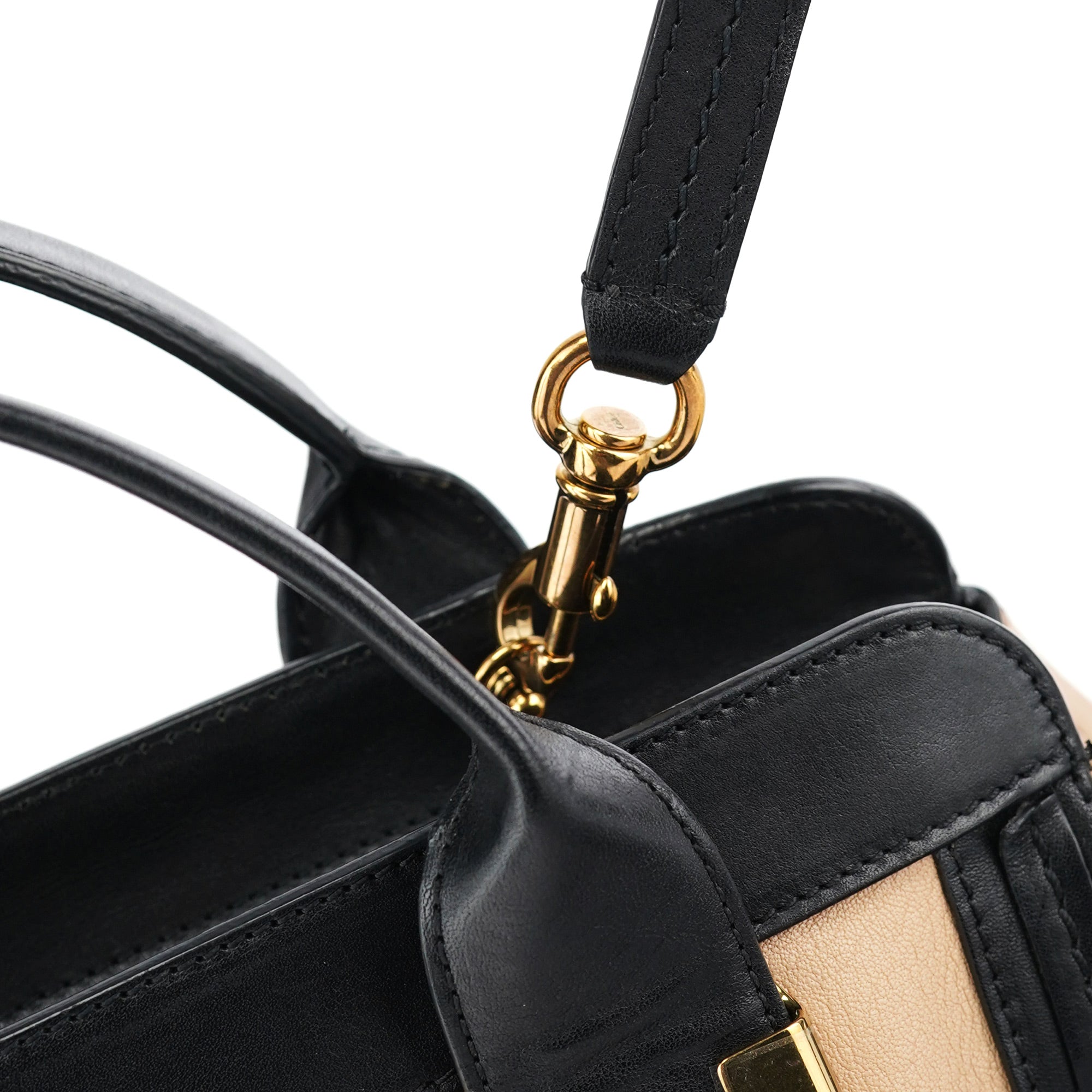 Beige Black Calfskin 2-Way Tote Bag