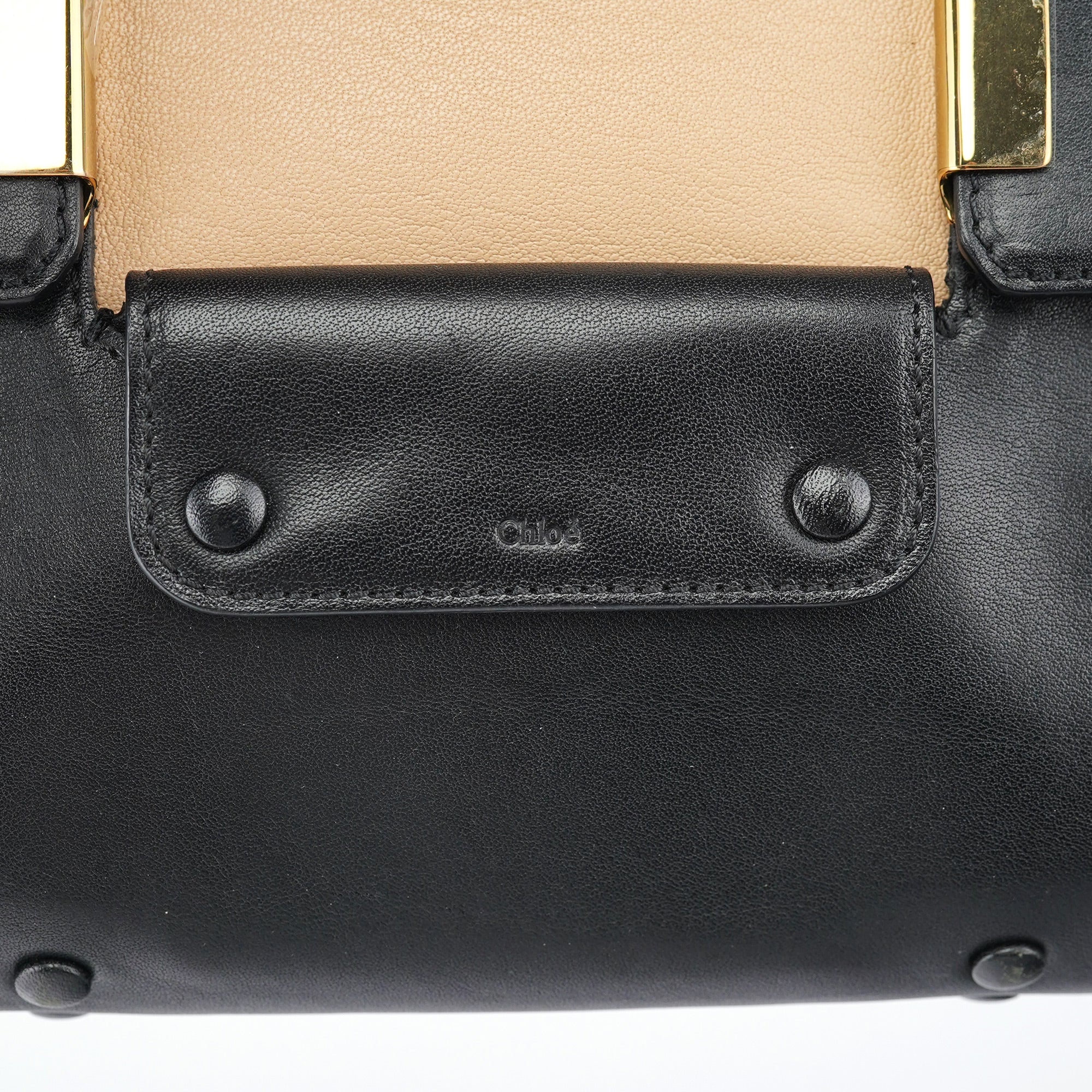Beige Black Calfskin 2-Way Tote Bag